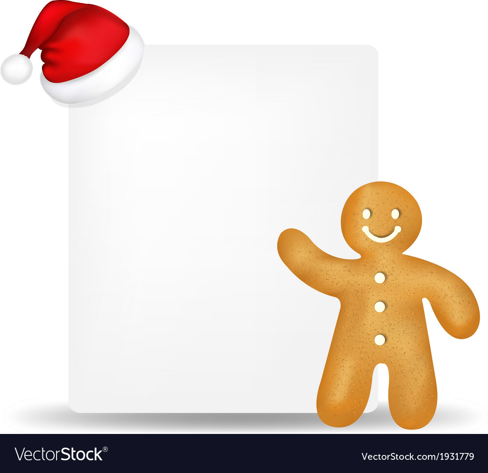 gingerbread with paper and santa hat royalty free vector
