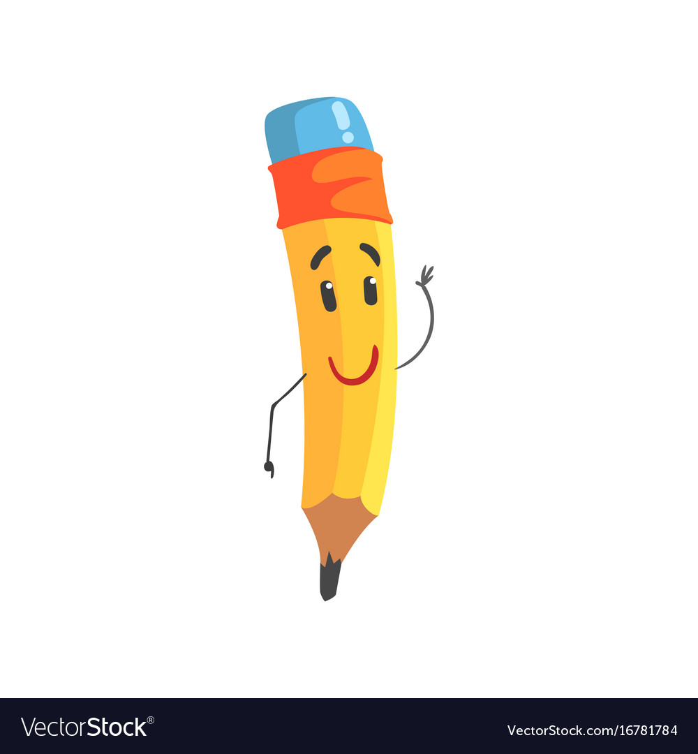 Cute Kindly Cartoon Yellow Pencil Character Vector Image