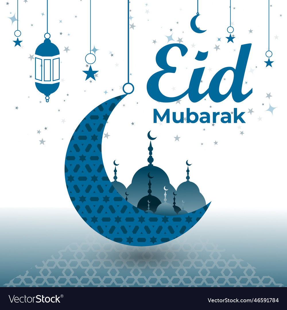 Eid mubarak or al fitr moon and lantern Royalty Free Vector