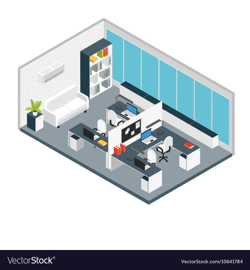 Isometric interior office workplace composition Vector Image