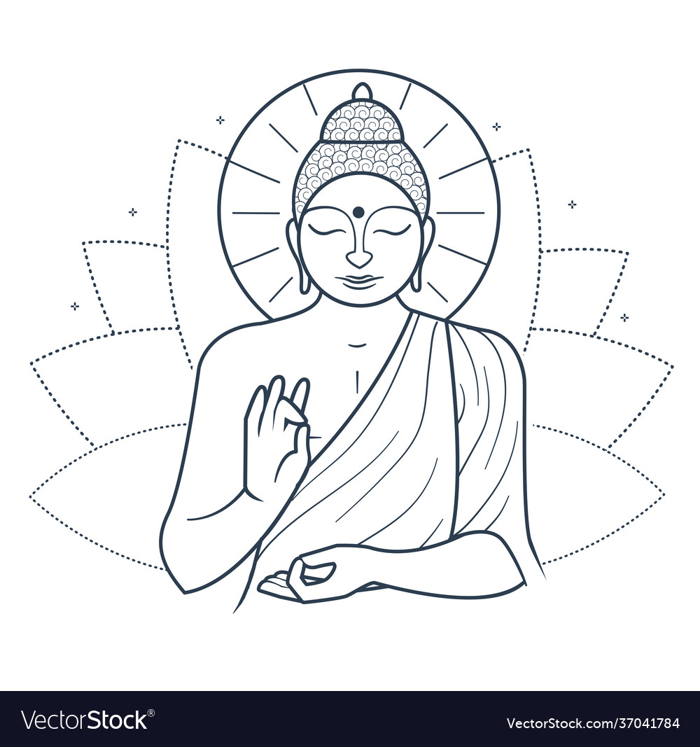 Makha bucha day linear style black Royalty Free Vector Image