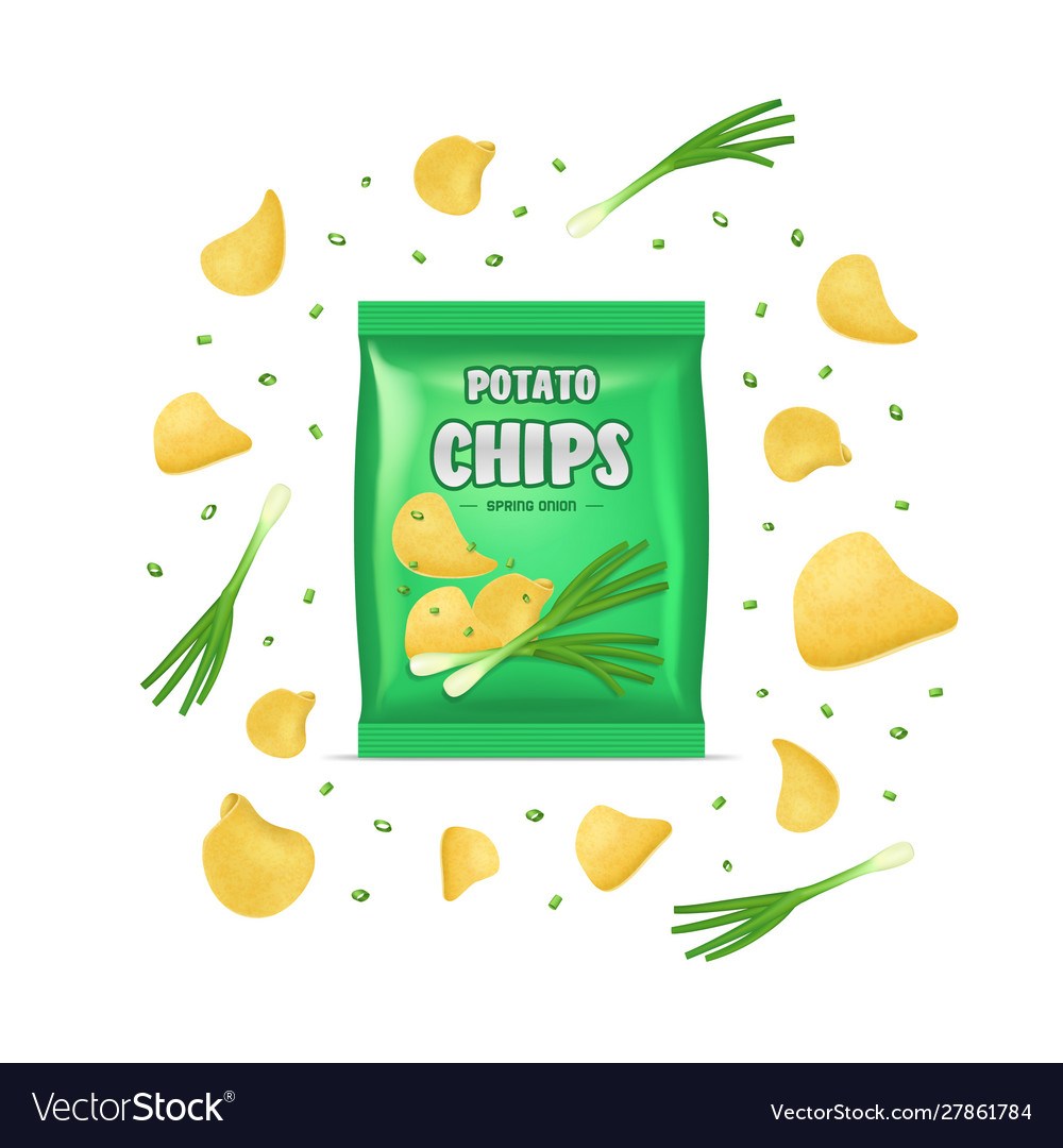 Realistic detailed 3d chips advertisement bag Vector Image