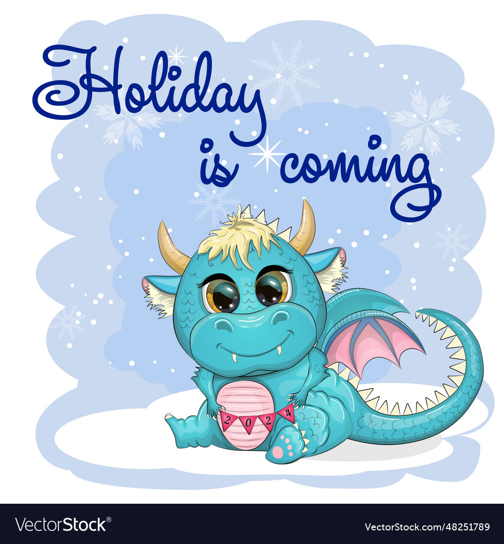 Cute cartoon green dragon in santa hat 2024 new Vector Image