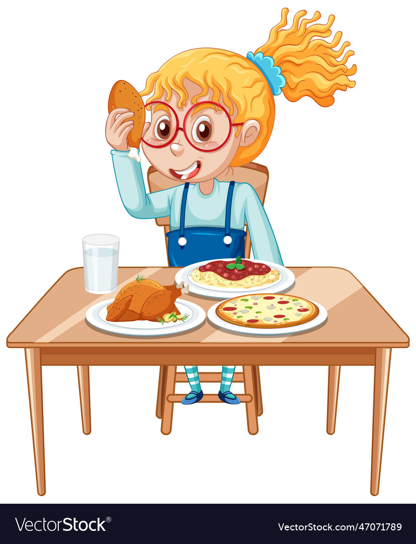 Happy girl enjoying meal Royalty Free Vector Image