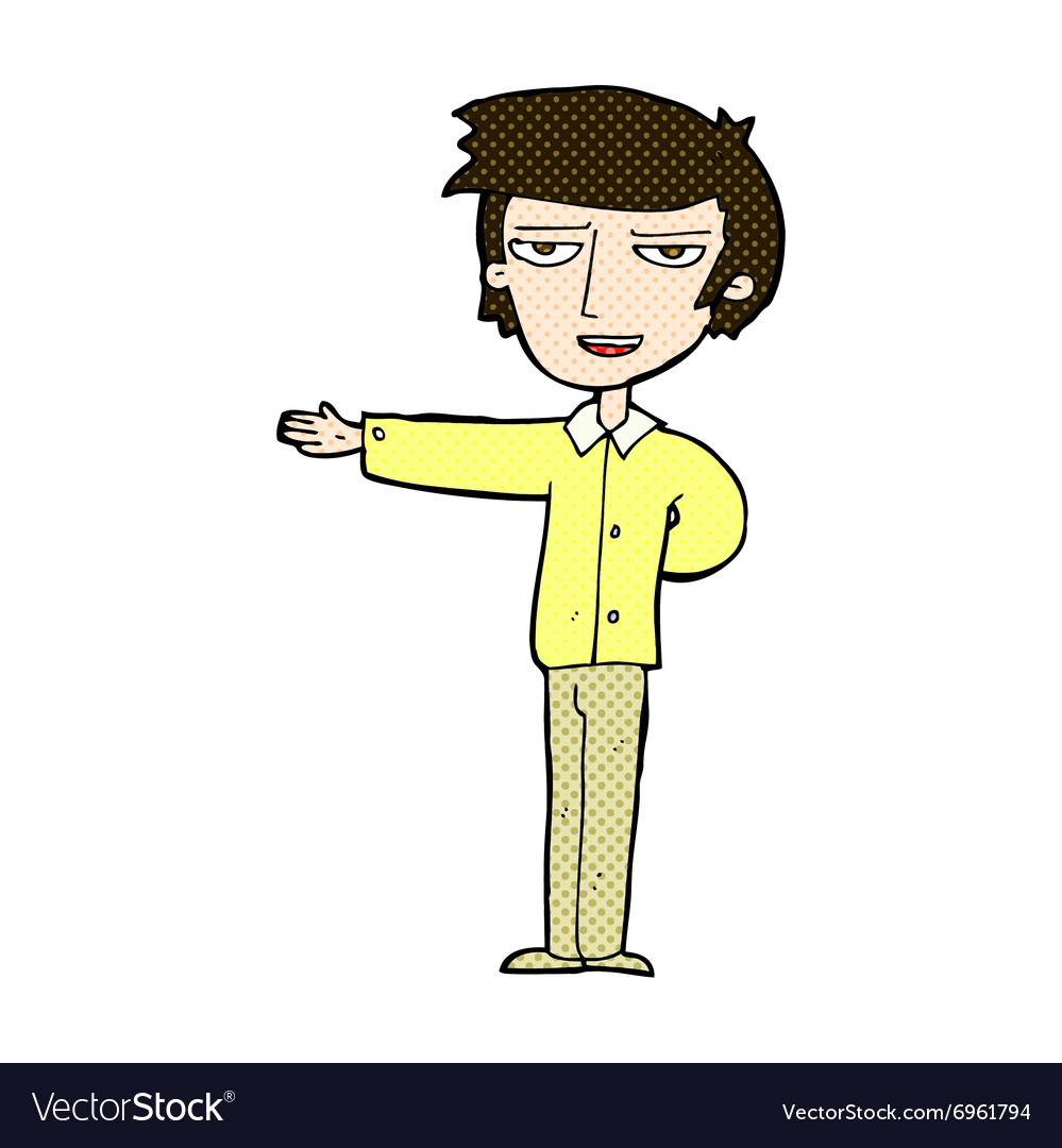 Comic cartoon man gesturing welcome Royalty Free Vector