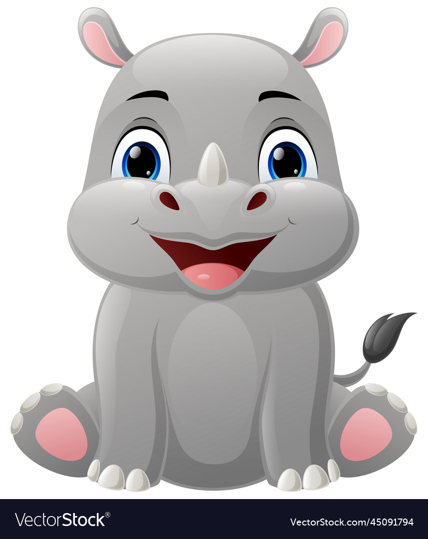 Cute Baby Rhino Cartoon Sitting Royalty Free Vector Image