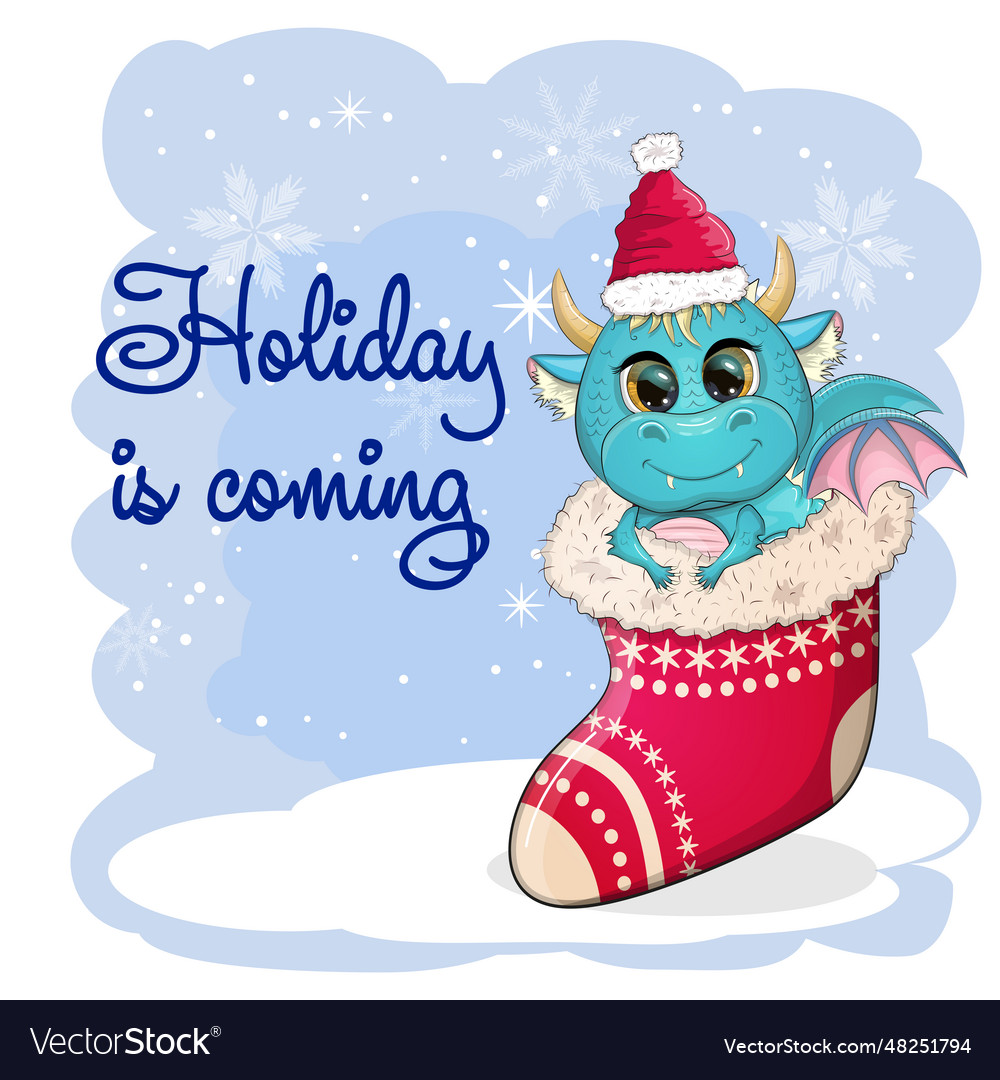 Cute cartoon green dragon in santa hat 2024 new Vector Image