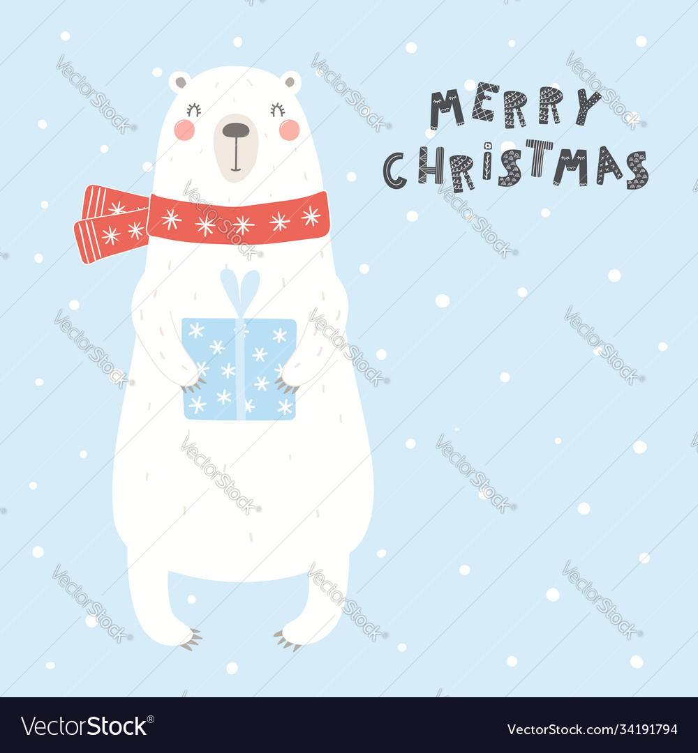 Cute polar bear christmas card Royalty Free Vector Image