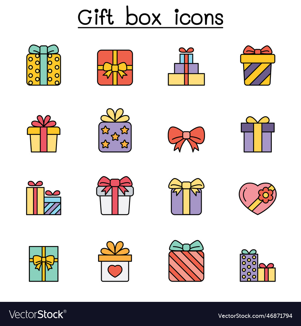 Gift box color line icon set Royalty Free Vector Image