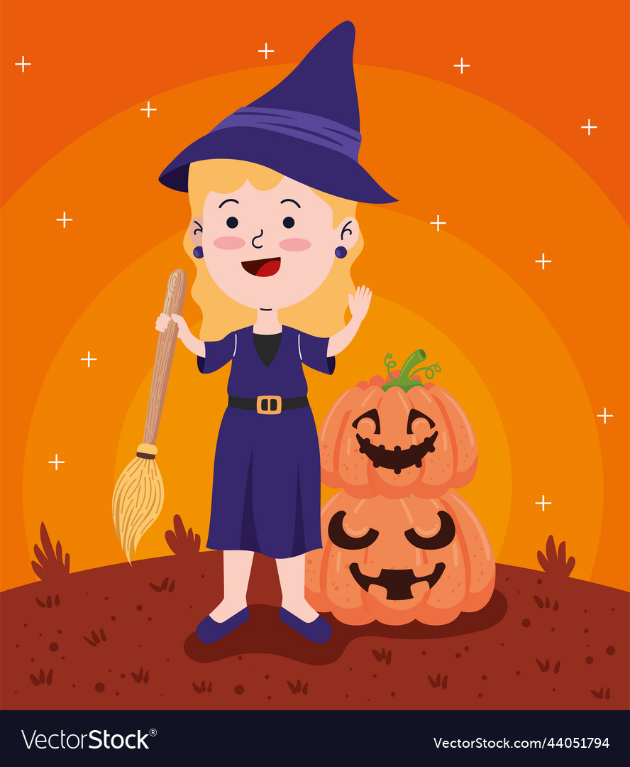 Halloween witch with pumpkins Royalty Free Vector Image