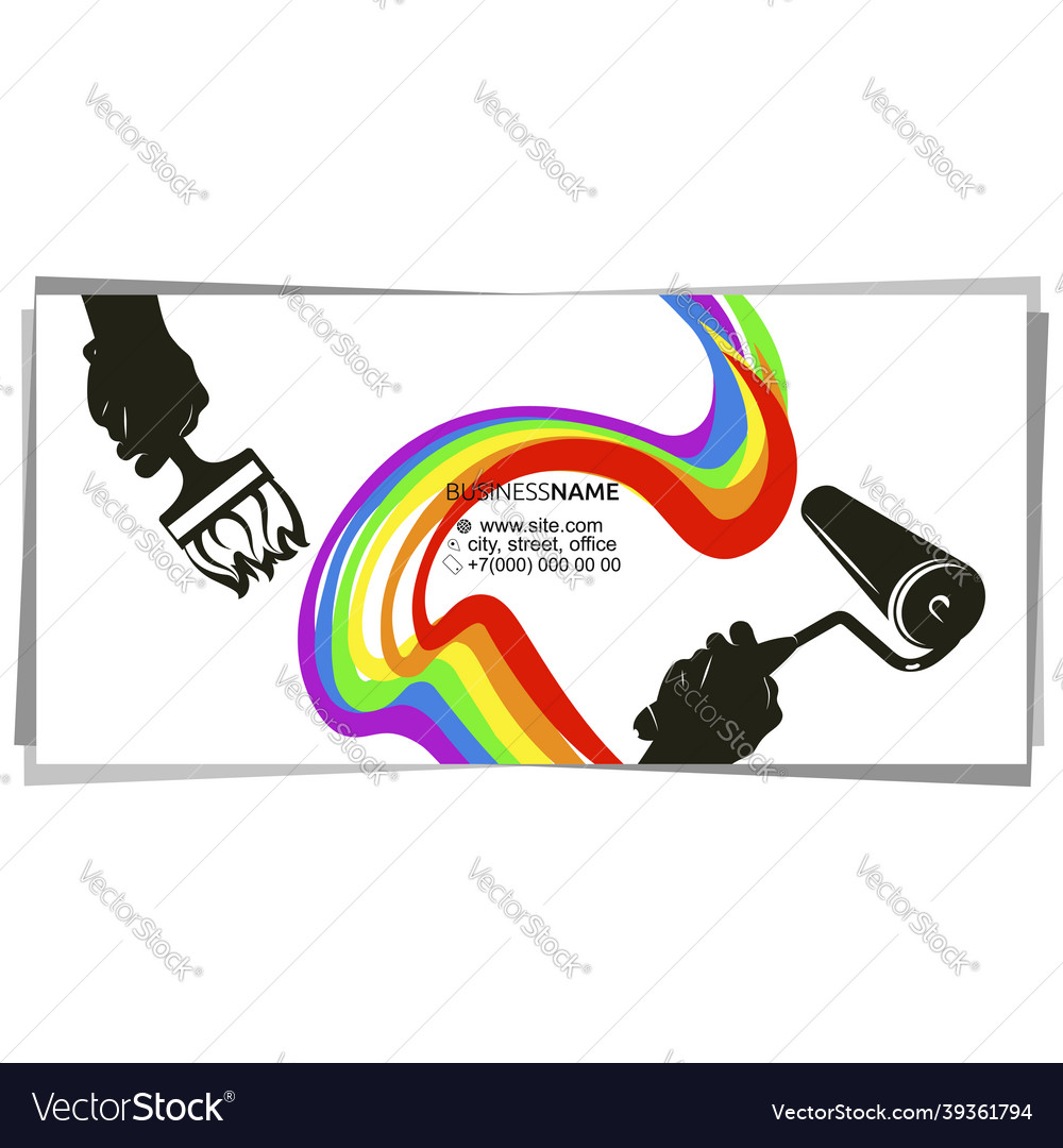 Roller and brush in hand of painter business card Vector Image