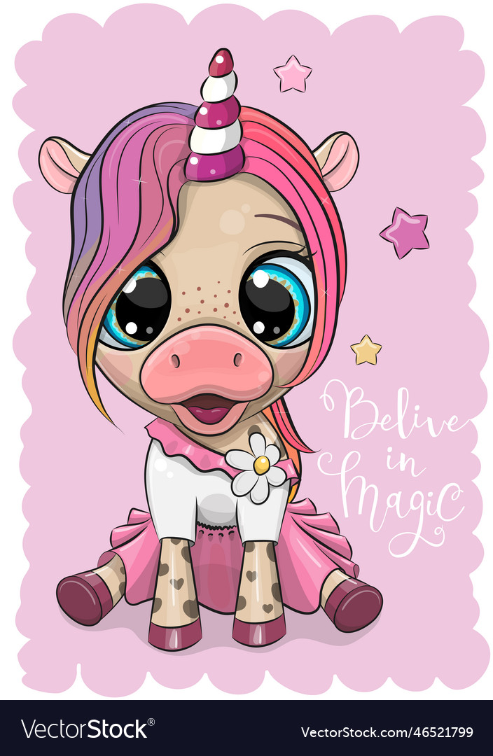 Cartoon unicorn in dress with a pink mane Vector Image