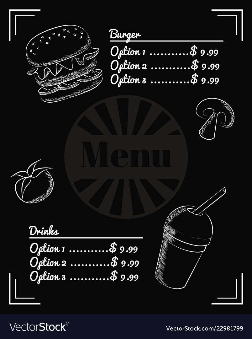 Menu fast food Royalty Free Vector Image - VectorStock