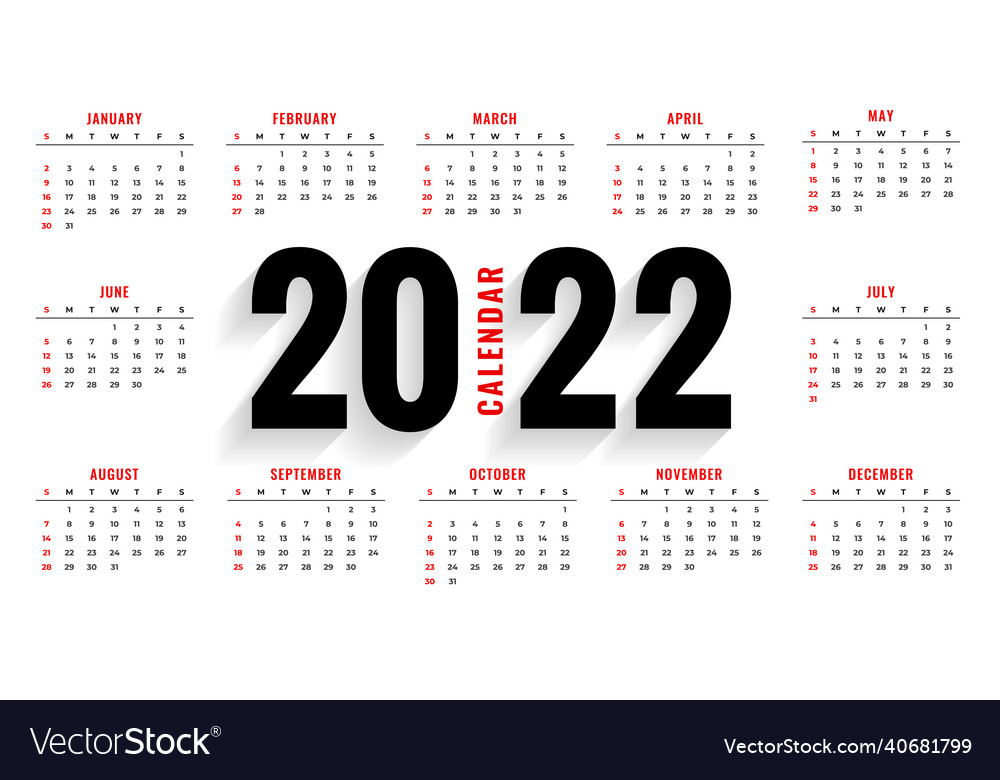 Simple 2022 wide calendar template design Vector Image