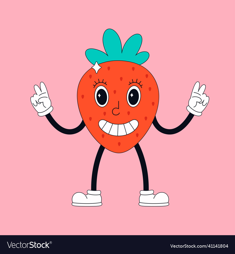 Cute cartoon strawberry character in retro style Vector Image