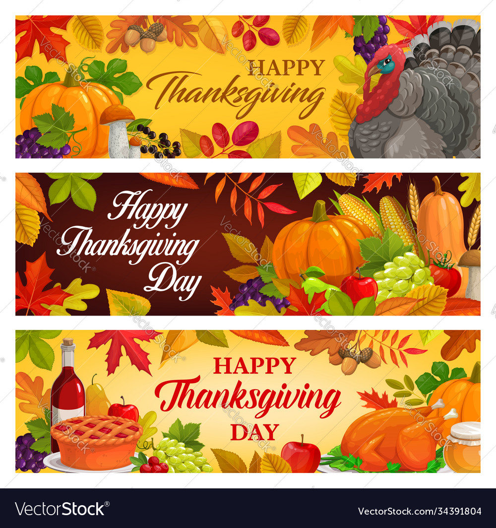 Happy thanksgiving day cartoon banners Royalty Free Vector