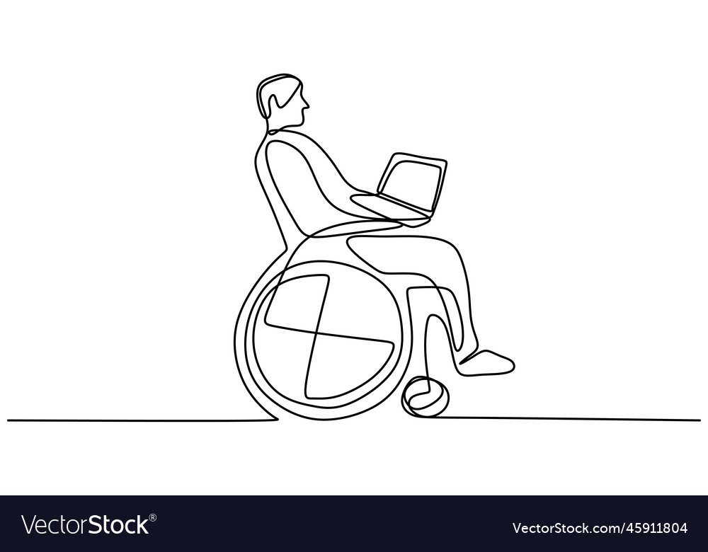 One line drawing of disabled man in wheelchair Vector Image