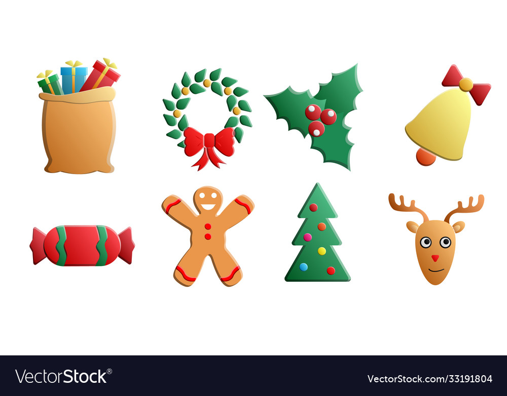Set simple christmas icons in flat style Vector Image