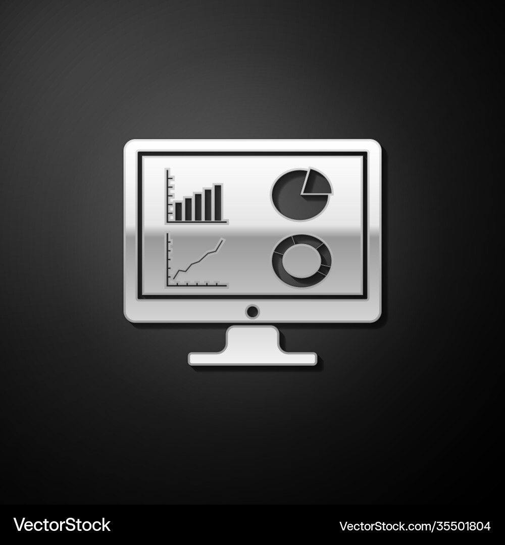 Silver computer monitor with graph chart icon Vector Image
