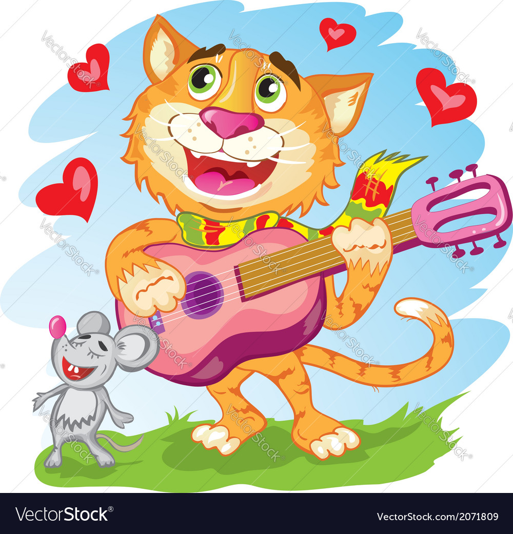 Funny singing cat with guitar Royalty Free Vector Image