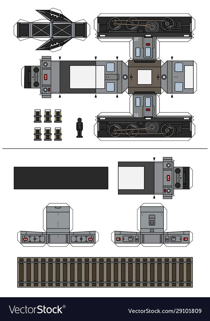 Paper model an old gray electric locomotive Vector Image