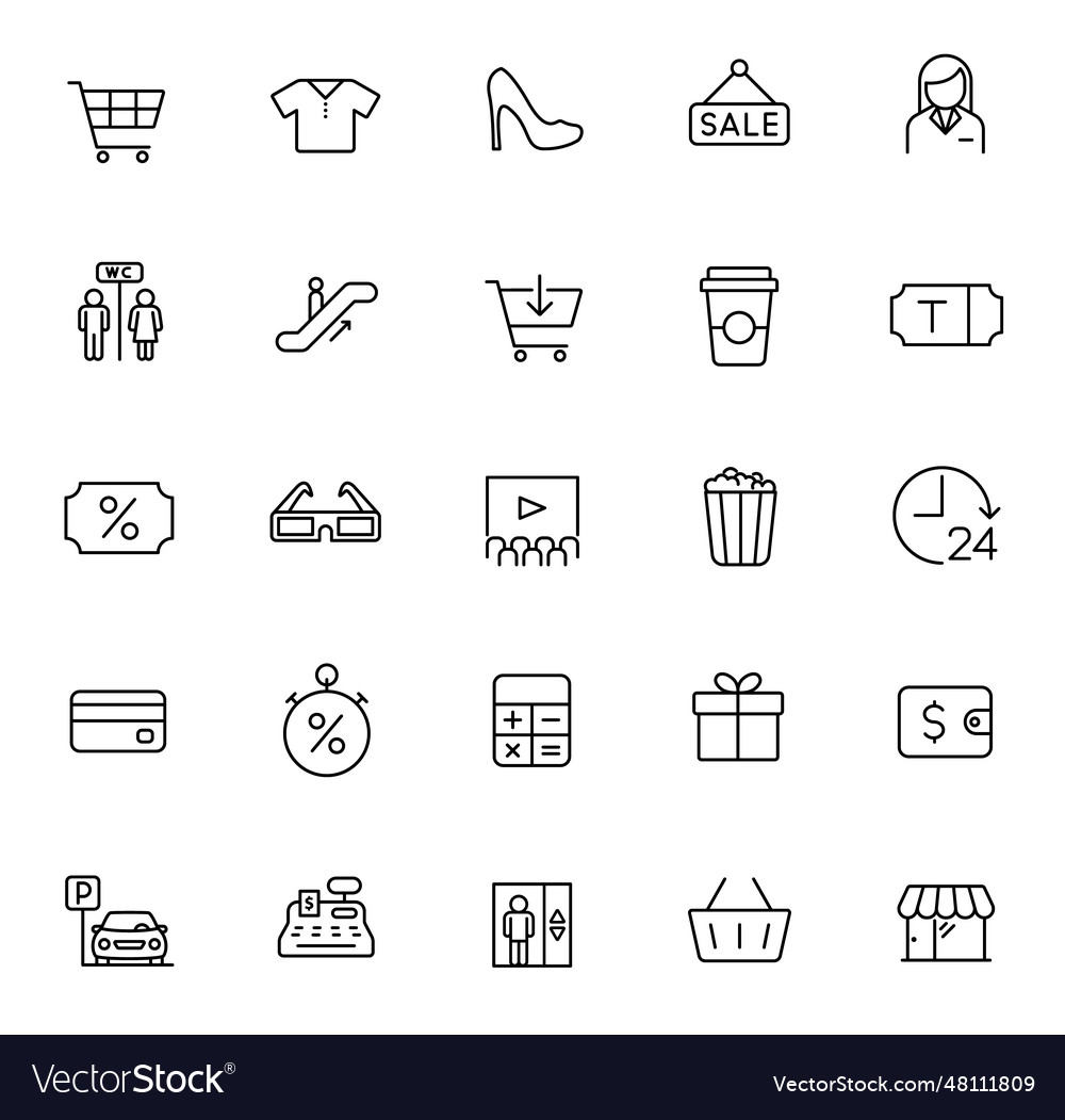 Shopping mall outline icons isolated Royalty Free Vector