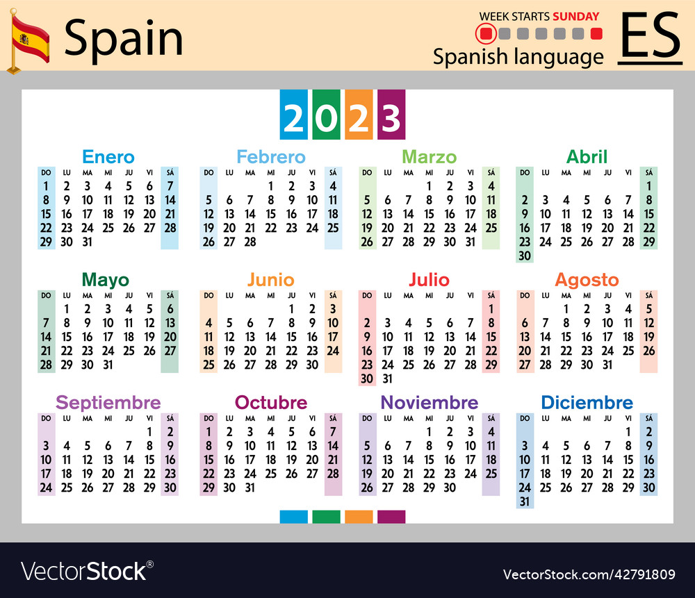 Spanish horizontal pocket calendar for 2023 week Vector Image