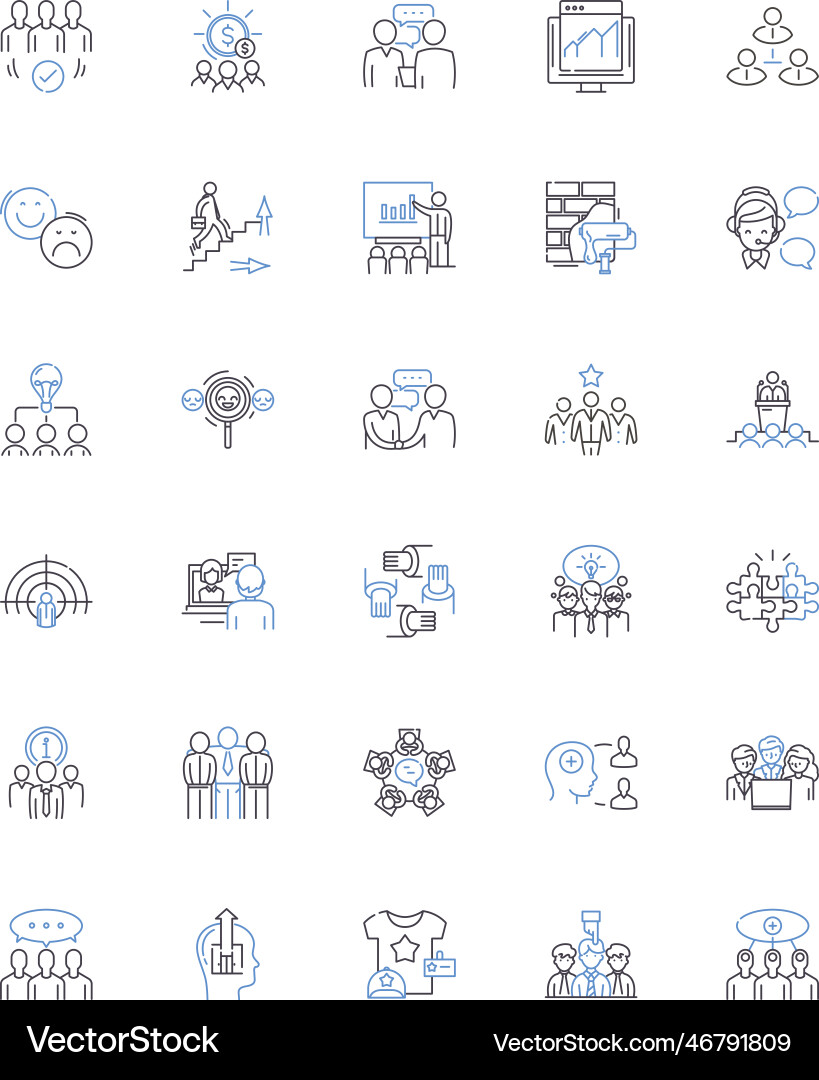 Unity work line icons collection collaborative Vector Image