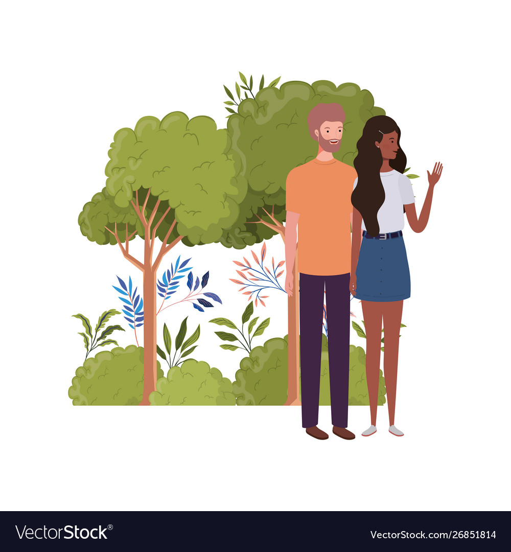 Couple people standing with landscape Royalty Free Vector