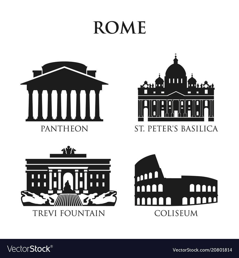 Set italy symbols landmarks in black and white Vector Image