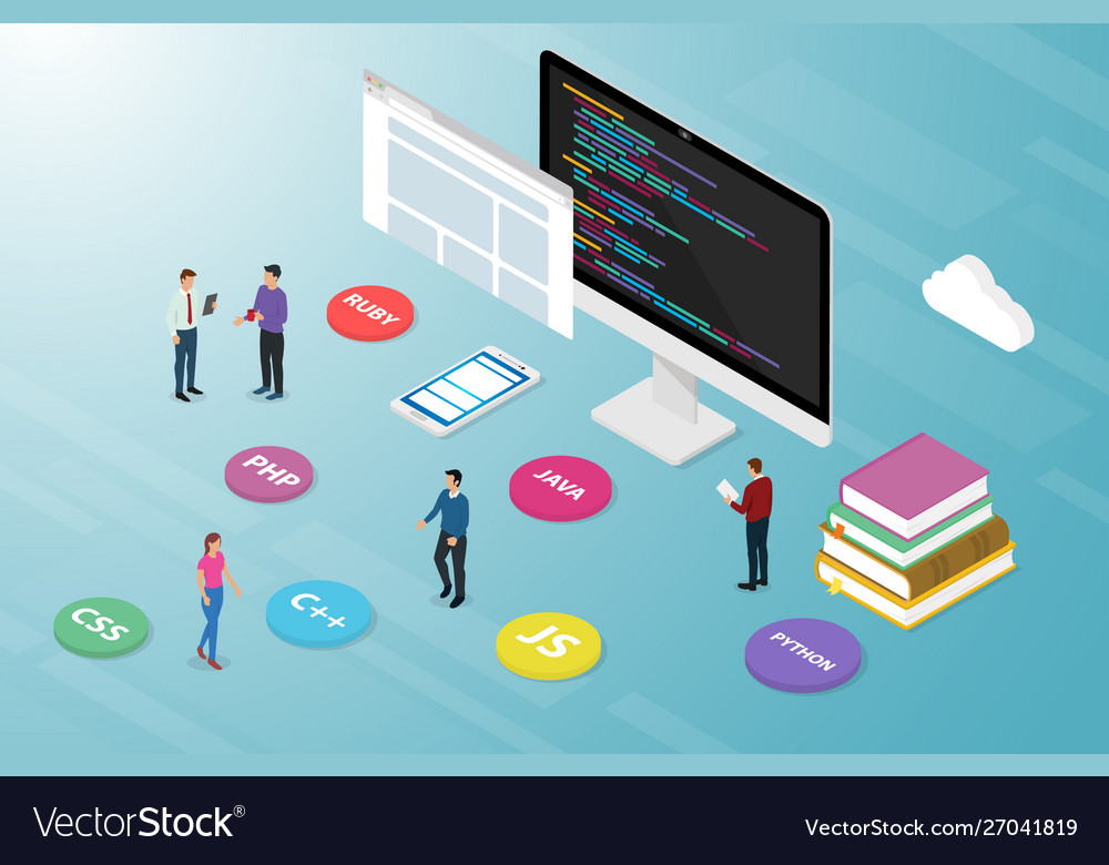 Computer Programming Script Code With Various Vector Image