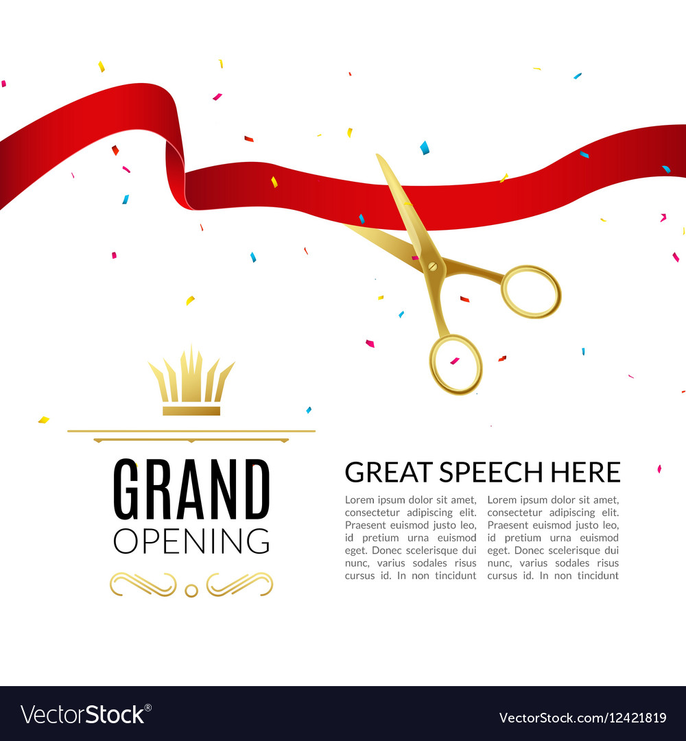 grand opening design template with ribbon and vector image