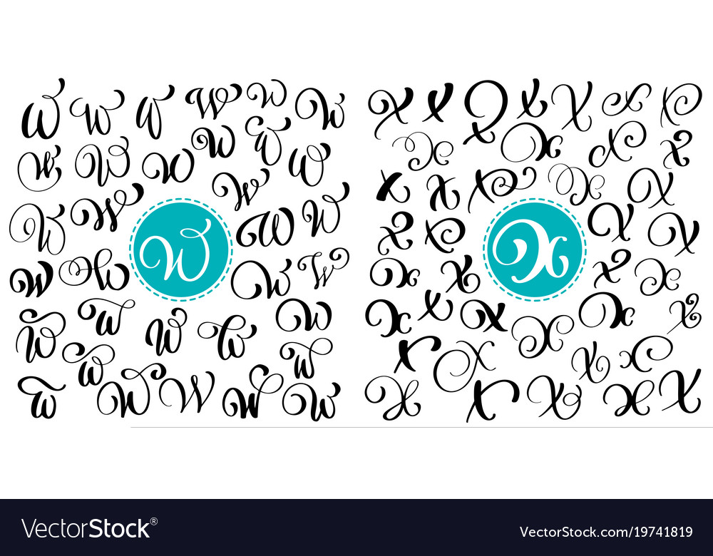 Set Hand Drawn Calligraphy Letter W X Royalty Free Vector