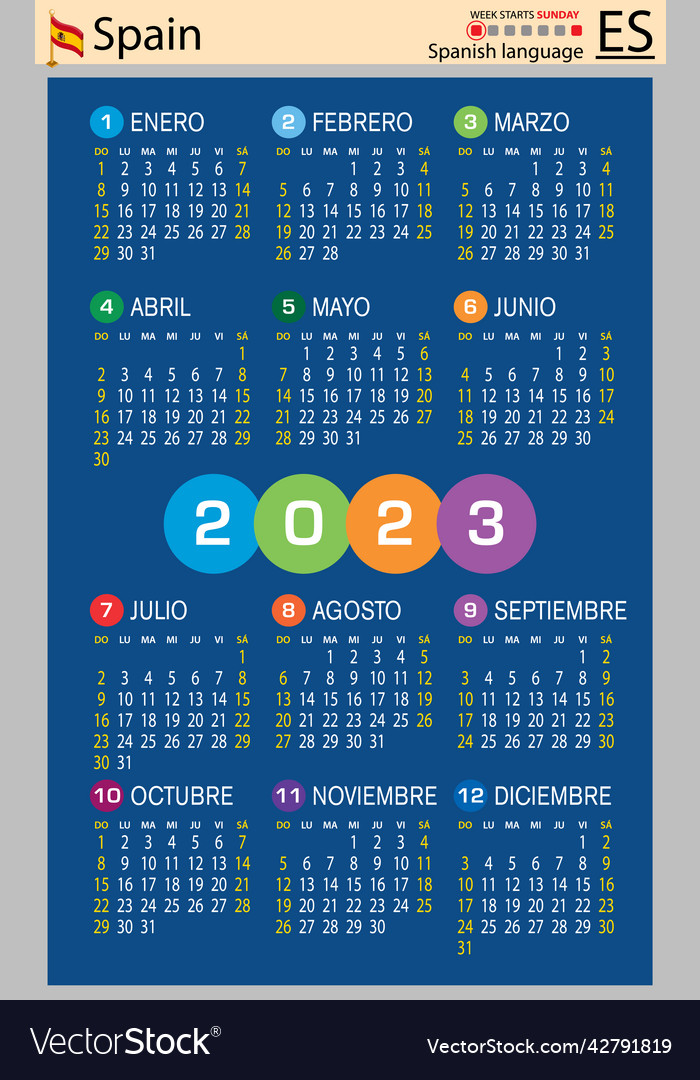 Spanish vertical pocket calendar for 2023 week Vector Image