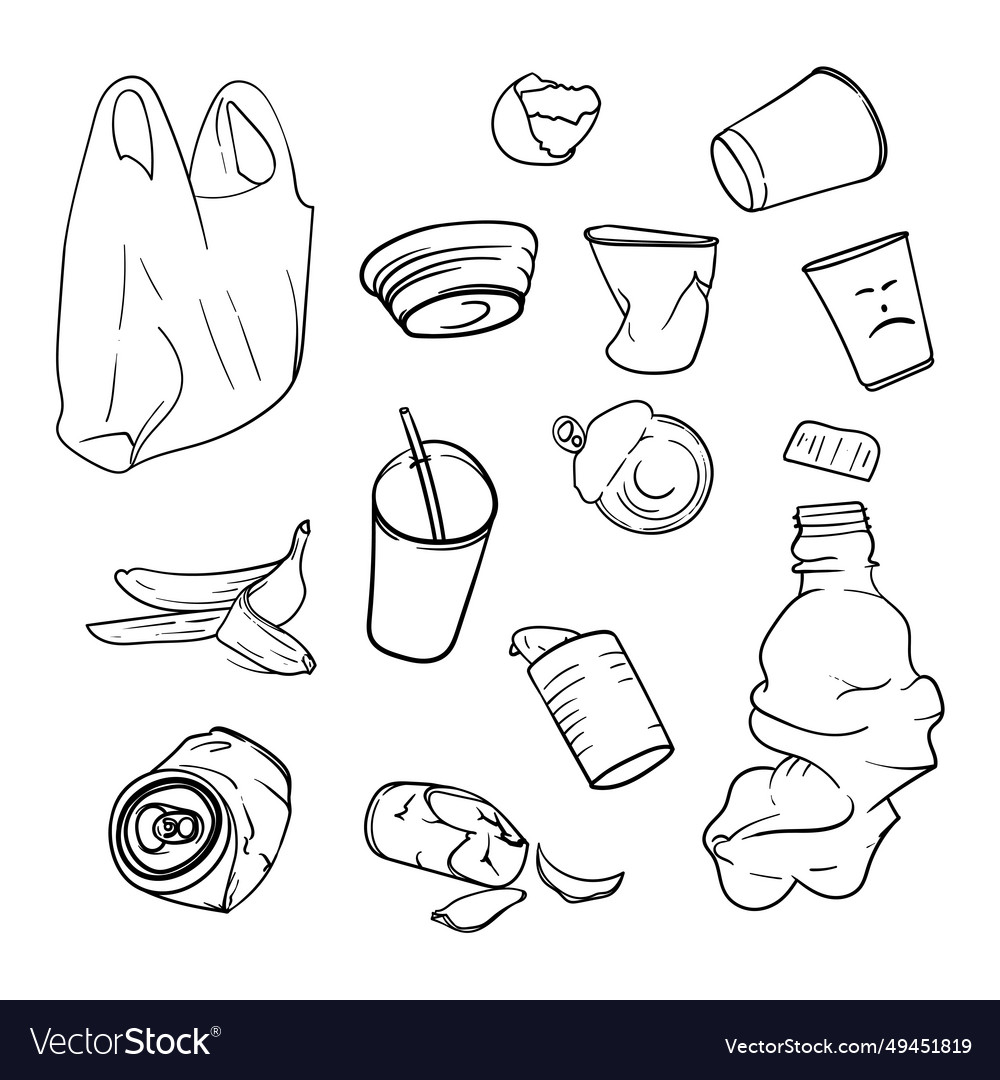 Waste garbage and trash template in hand drawn Vector Image