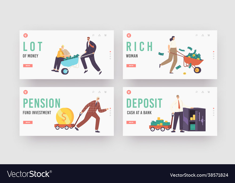Business characters with money wheelbarrow landing