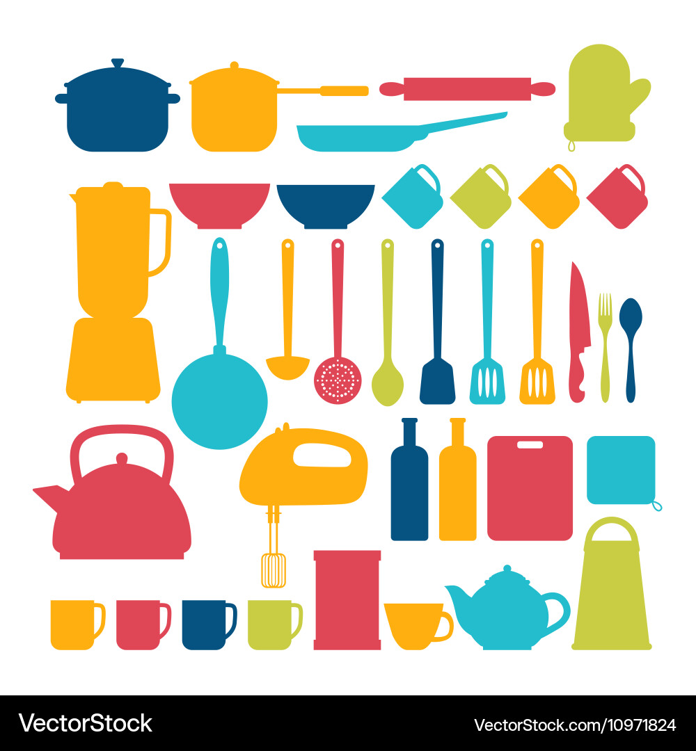 Kitchen appliances cooking tools and kitchenware Vector Image
