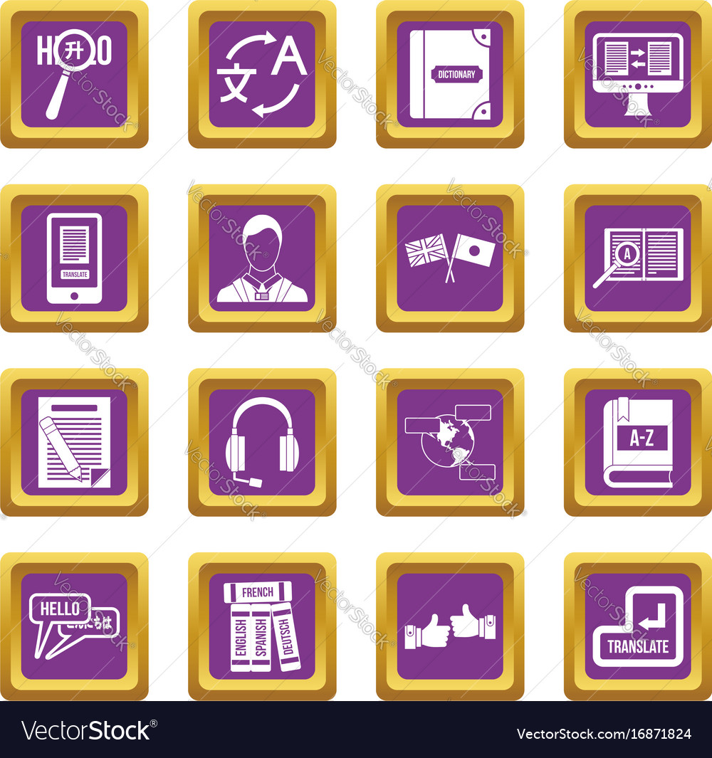 Learning foreign languages icons set purple Vector Image