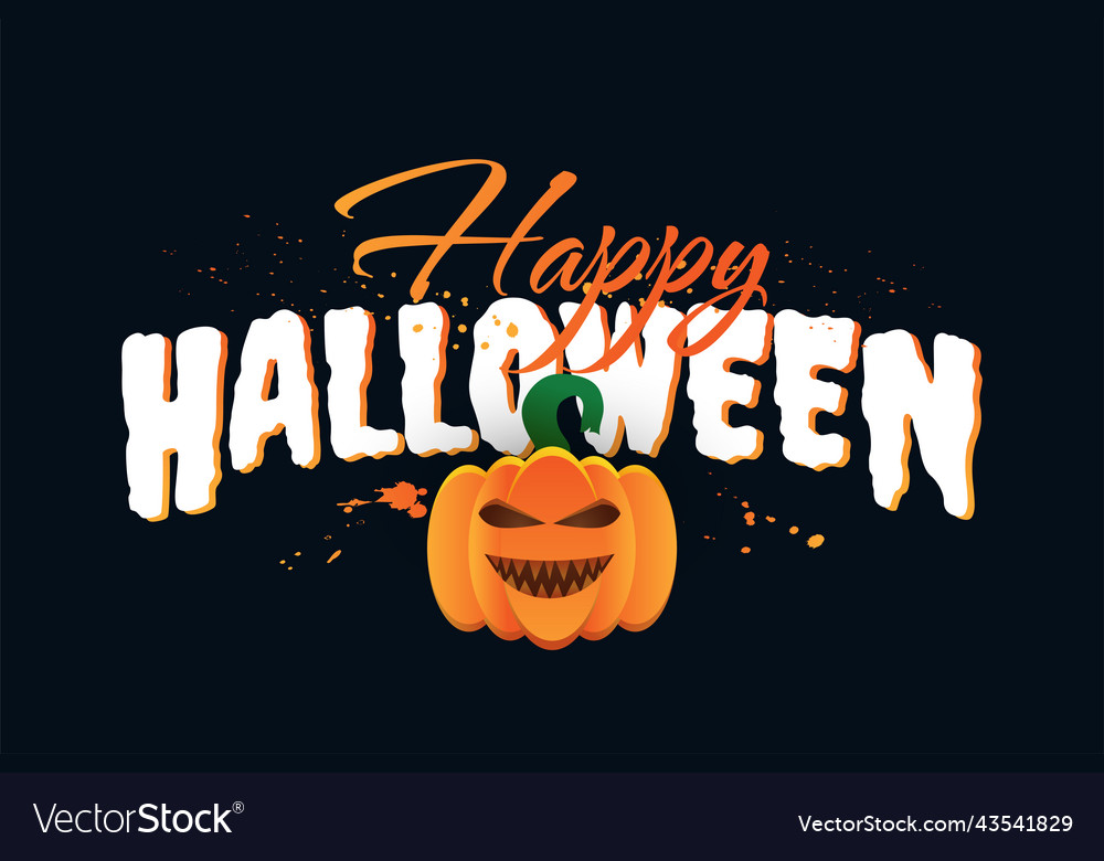 Happy halloween lettering with pumpkin Royalty Free Vector