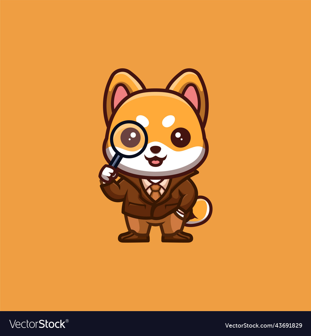 Shiba inu detective cute creative kawaii cartoon Vector Image