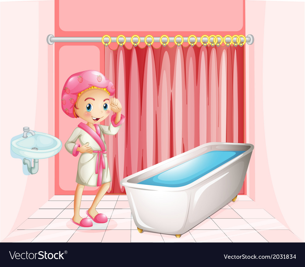 A Young Lady Taking Bath In The Bathroom Vector Image