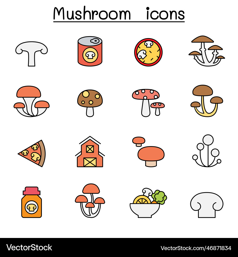 Mushroom color line icon set Royalty Free Vector Image