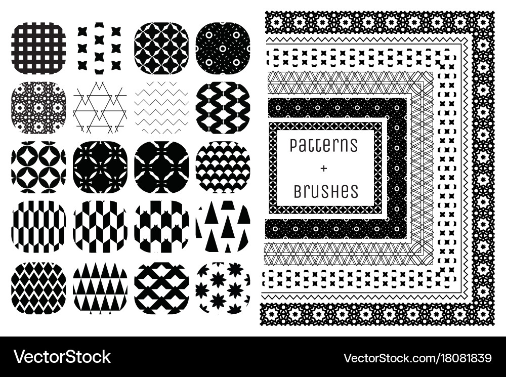 20 geometric patterns and 6 pattern brushes Vector Image