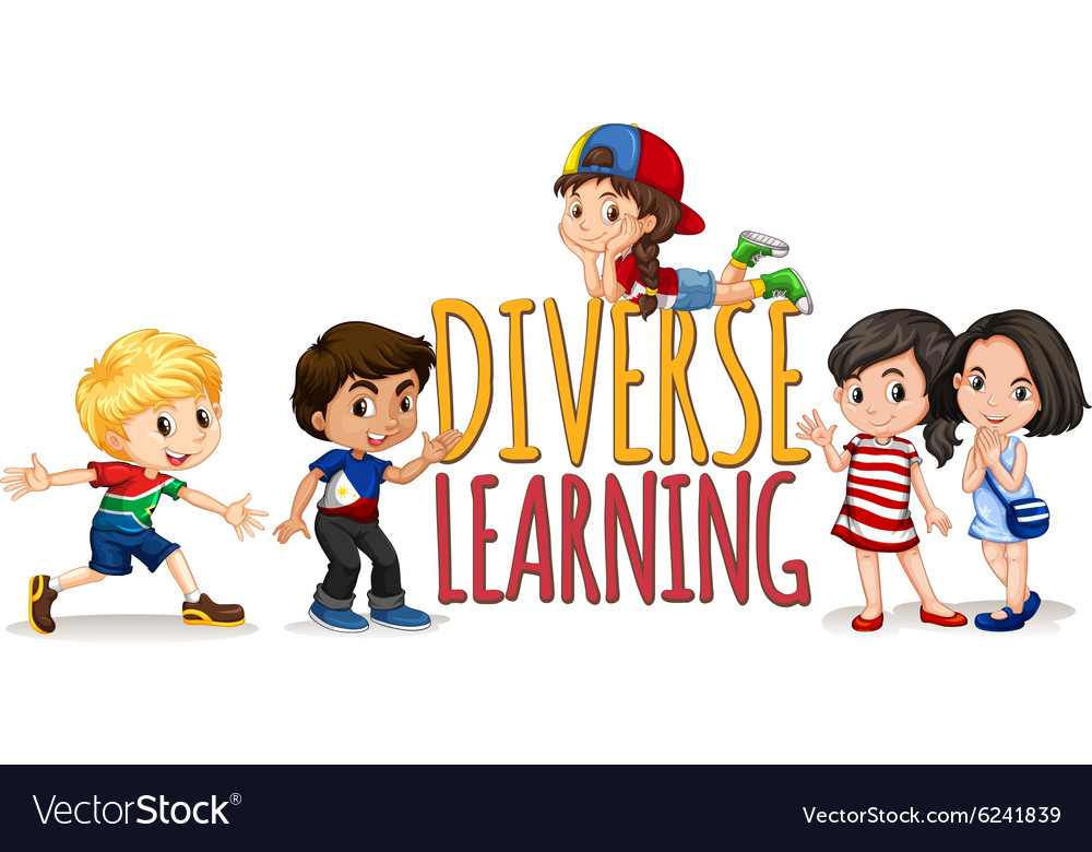 Children on diverse learning sign Royalty Free Vector Image