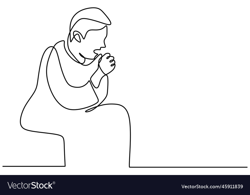 Continuous Line Drawing Of Man Suffer Cough While Vector Image Continuous Line Drawing Of Man Suffer Cough While Vector Image