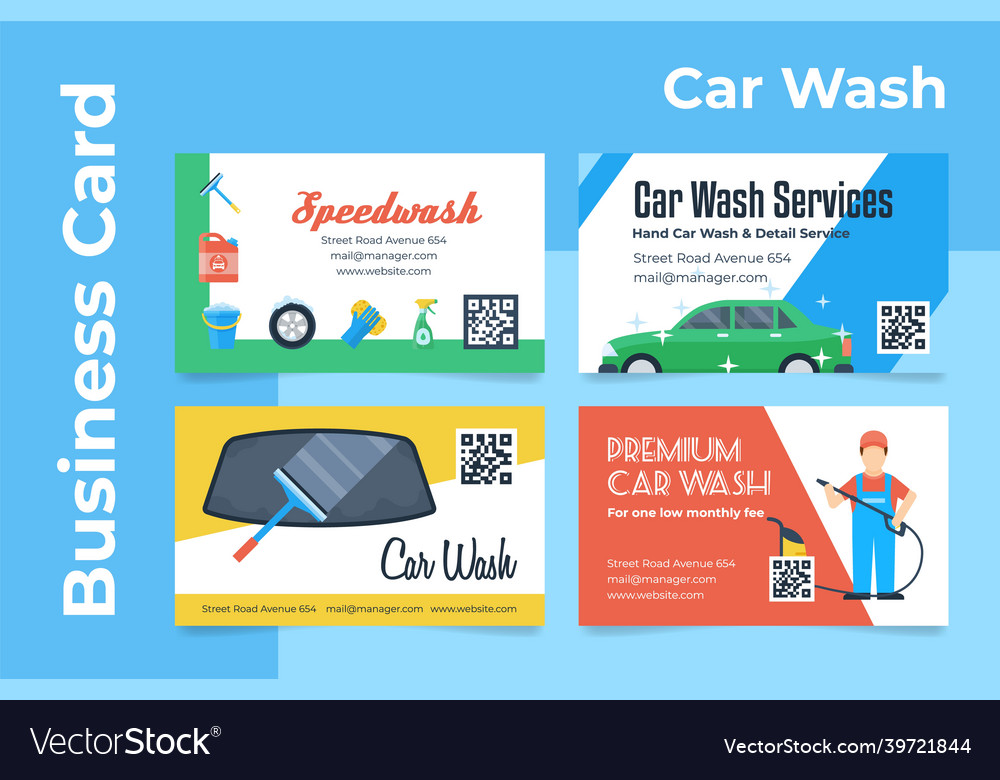 car-wash-service-business-card-design-set-vector-image