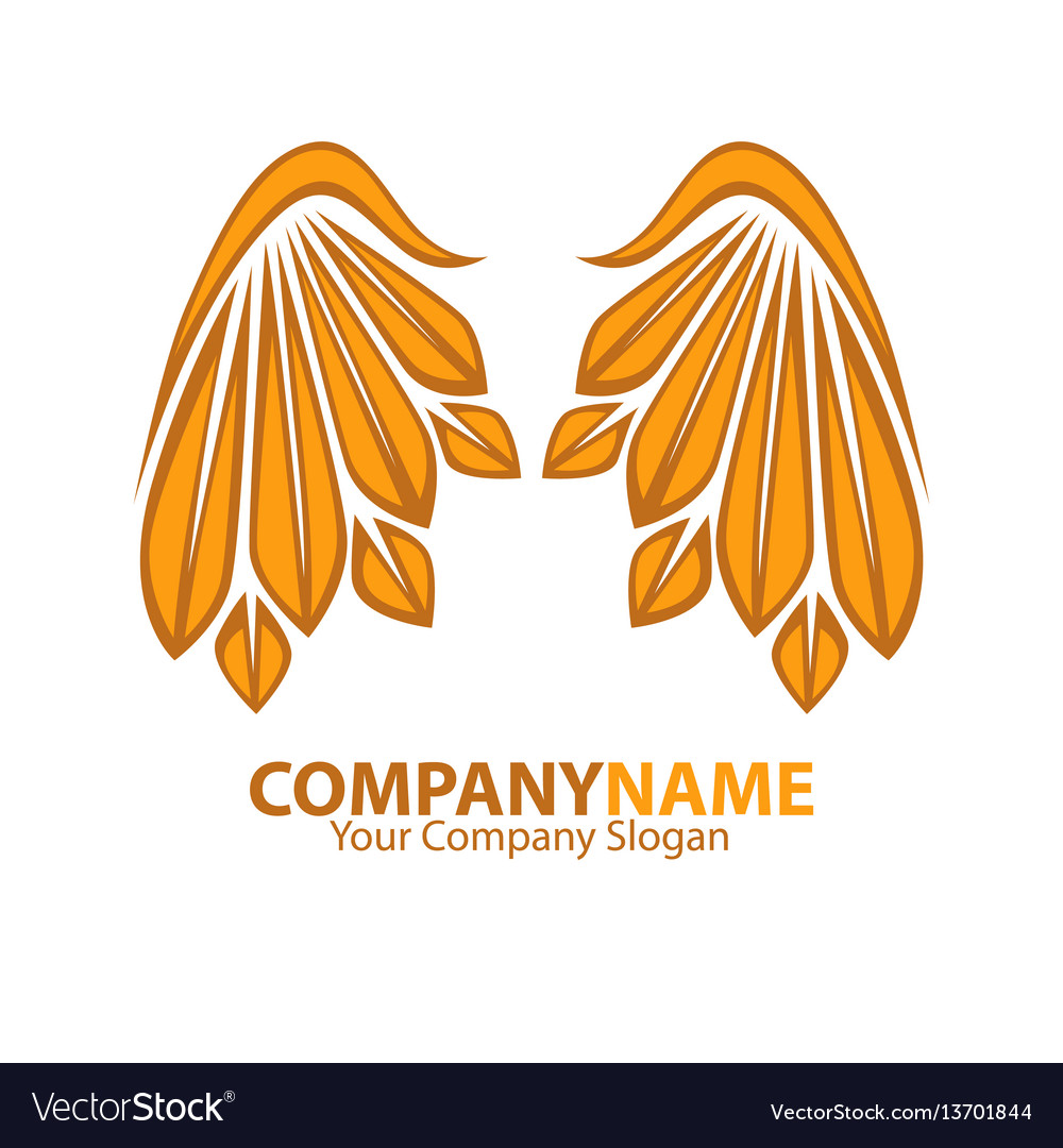 Company name emblem with golden angel wings web vector image Company name emblem with golden angel wings web