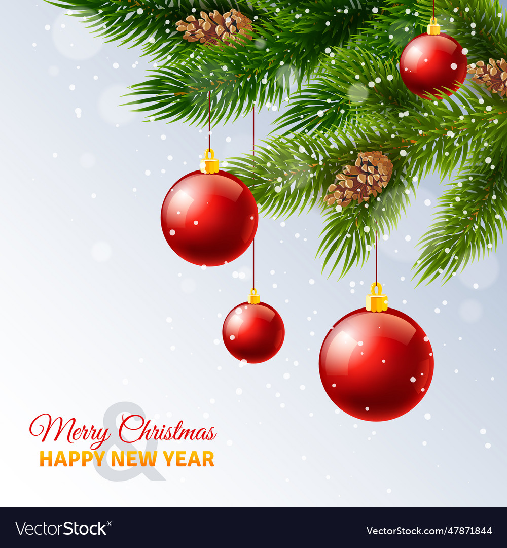 Decorated christmas tree branches card print Vector Image