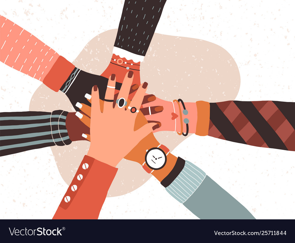 Hands Diverse Group People Putting Together Vector Image