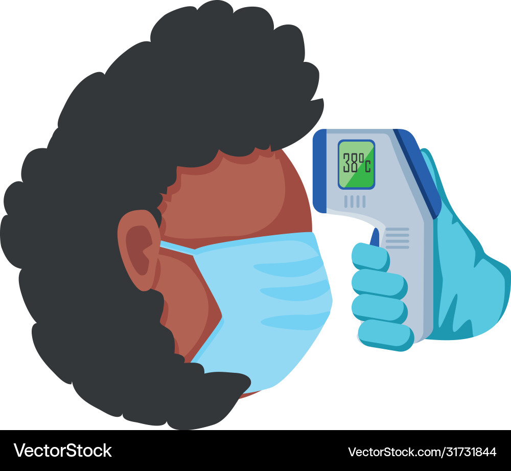 Temperature test with infrared thermometer on Vector Image